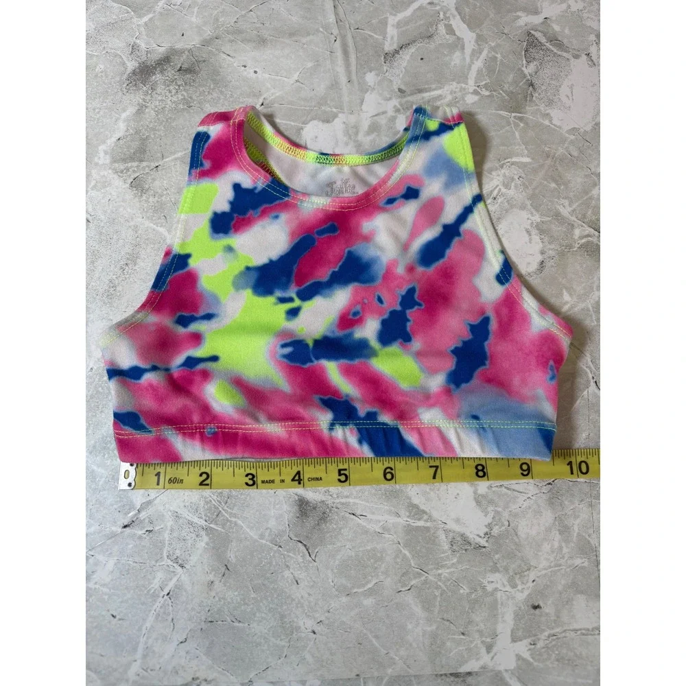 Justice Girls Tie Dye Sports Bra Neon Pink Blue Yellow Racerback XS‎ 5/6
